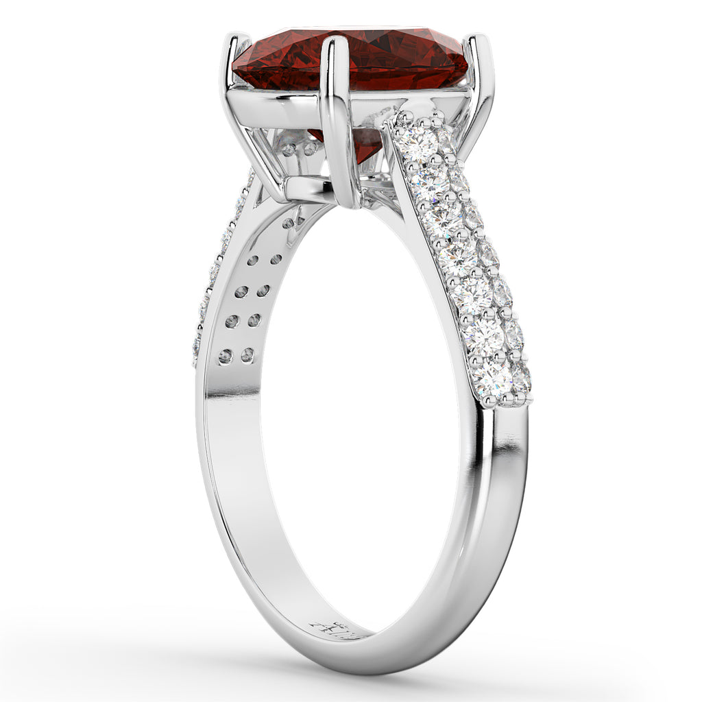 Oval Garnet & Diamond Engagement Ring 18k White Gold (4.42ct)