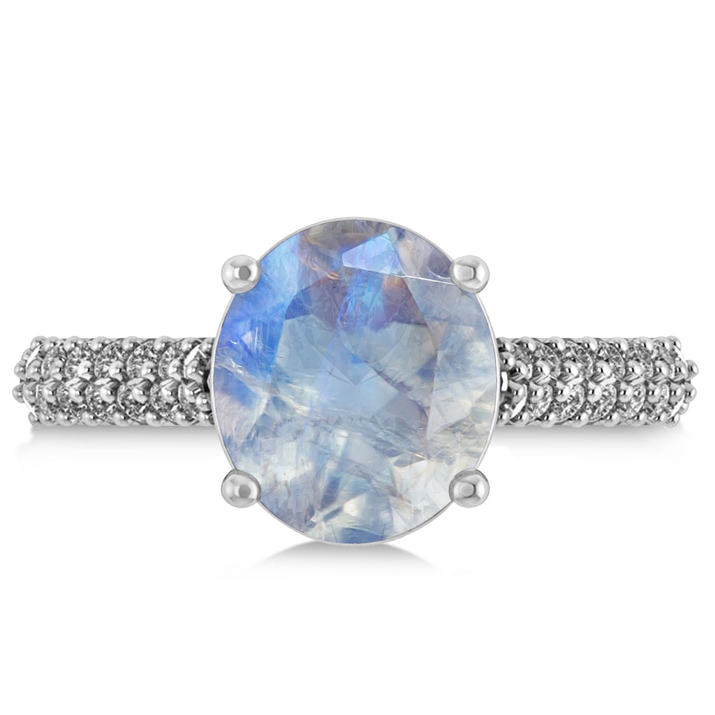 Oval Moonstone & Diamond Engagement Ring 14k White Gold (4.42ct)