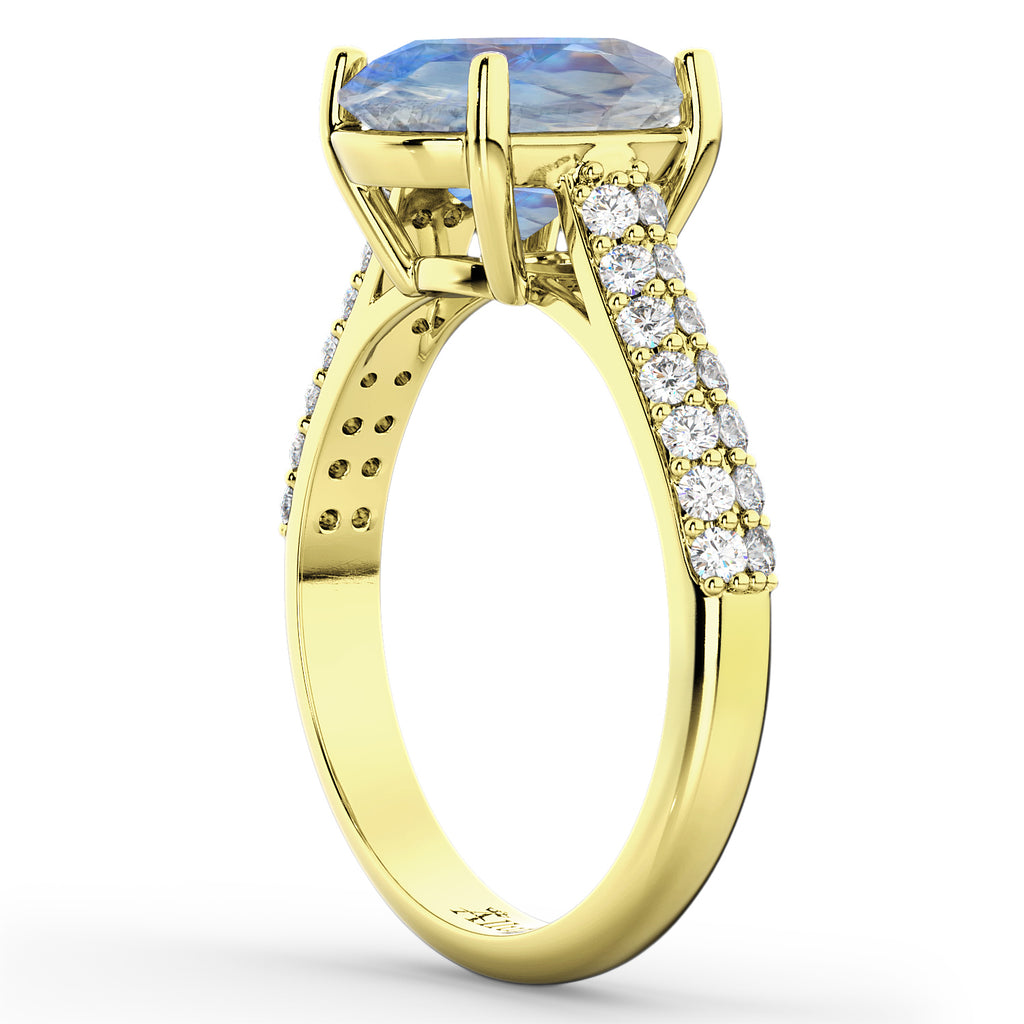 Oval Moonstone & Diamond Engagement Ring 14k Yellow Gold (4.42ct)