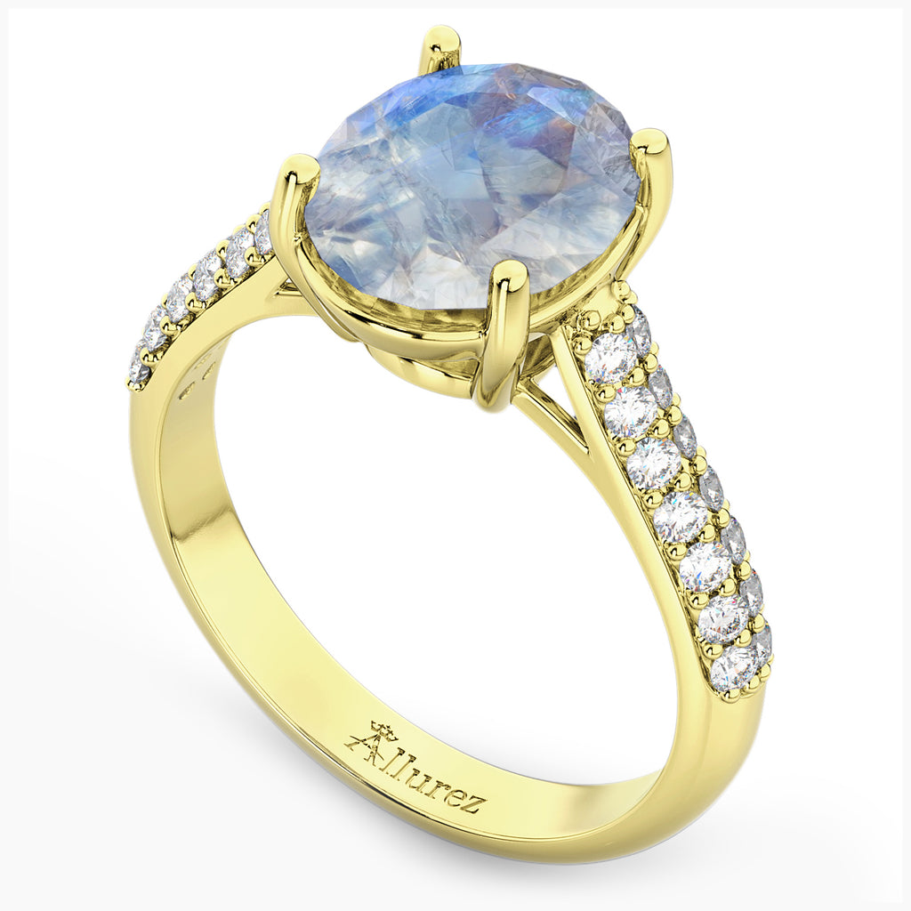 Oval Moonstone & Diamond Engagement Ring 14k Yellow Gold (4.42ct)