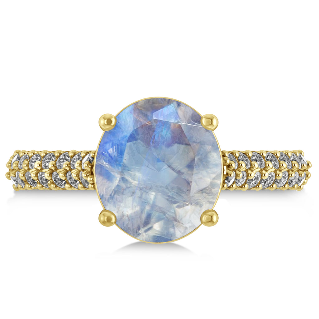Oval Moonstone & Diamond Engagement Ring 14k Yellow Gold (4.42ct)