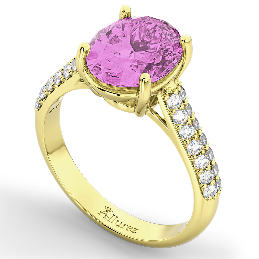 Oval Pink Sapphire & Diamond Engagement Ring 14k Yellow Gold (4.42ct)