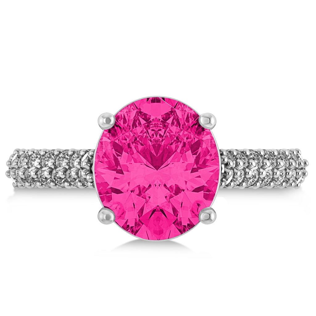 Oval Pink Tourmaline & Diamond Engagement Ring 14k White Gold (4.42ct)