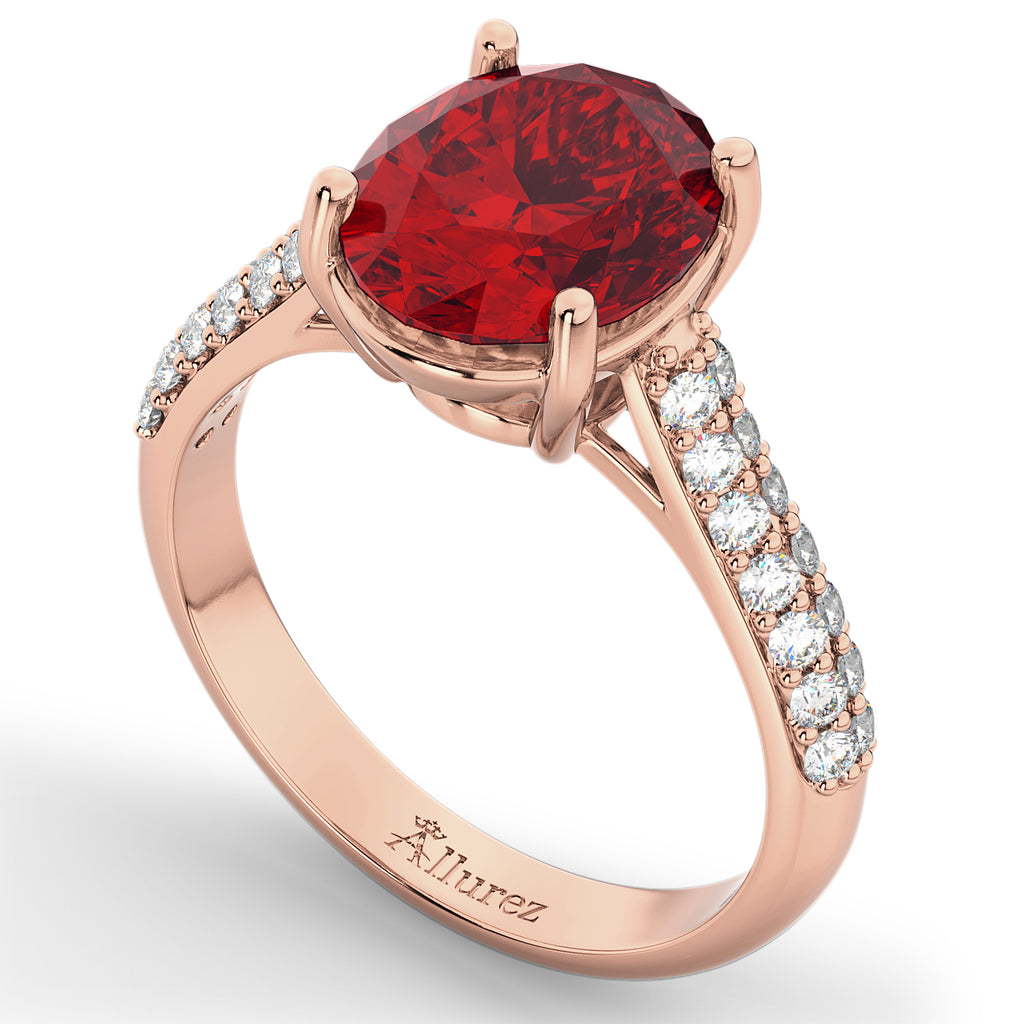 Oval Ruby & Diamond Engagement Ring 14k Rose Gold (4.42ct)