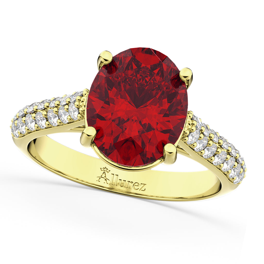 Oval Ruby & Diamond Engagement Ring 14k Yellow Gold (4.42ct)