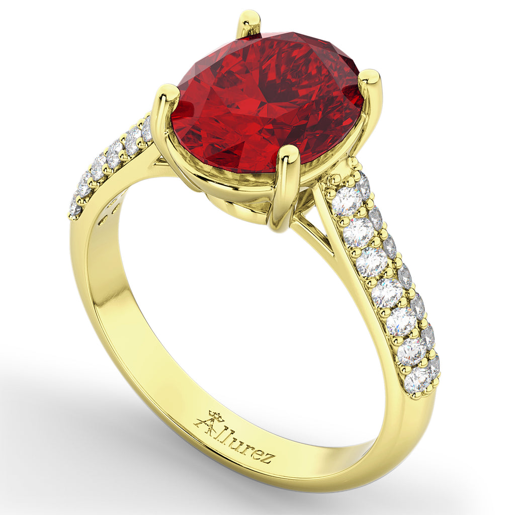Oval Ruby & Diamond Engagement Ring 14k Yellow Gold (4.42ct)