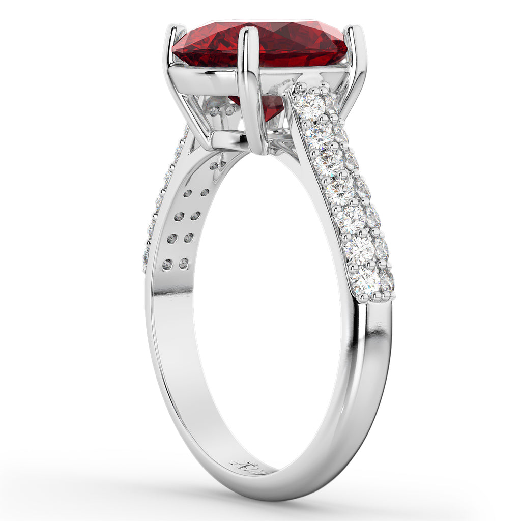 Oval Ruby & Diamond Engagement Ring 18k White Gold (4.42ct)