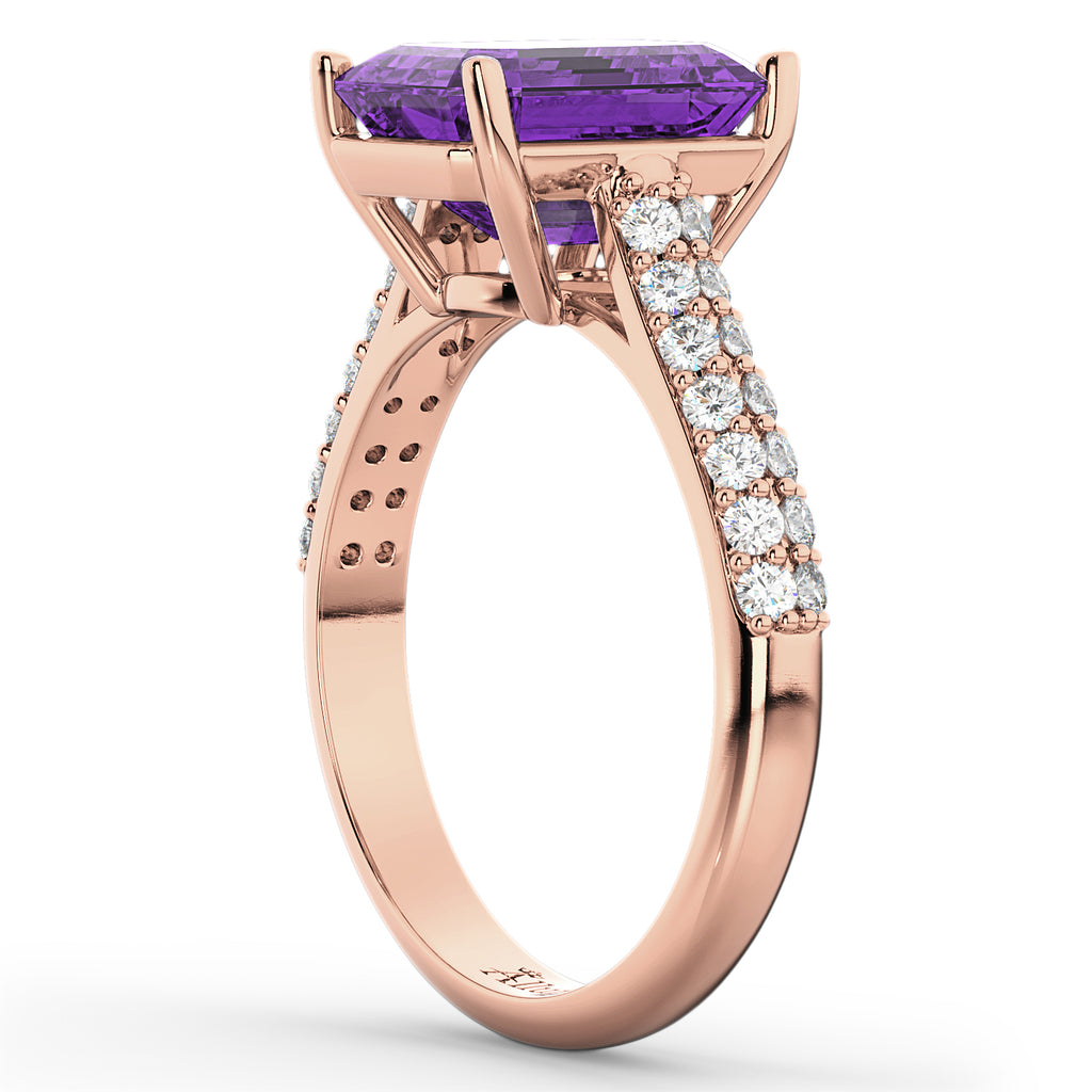 Emerald-Cut Amethyst & Diamond Engagement Ring 14k Rose Gold (5.54ct)