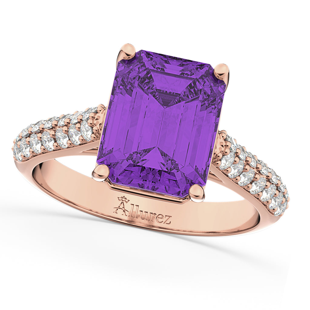 Emerald-Cut Amethyst & Diamond Engagement Ring 18k Rose Gold (5.54ct)