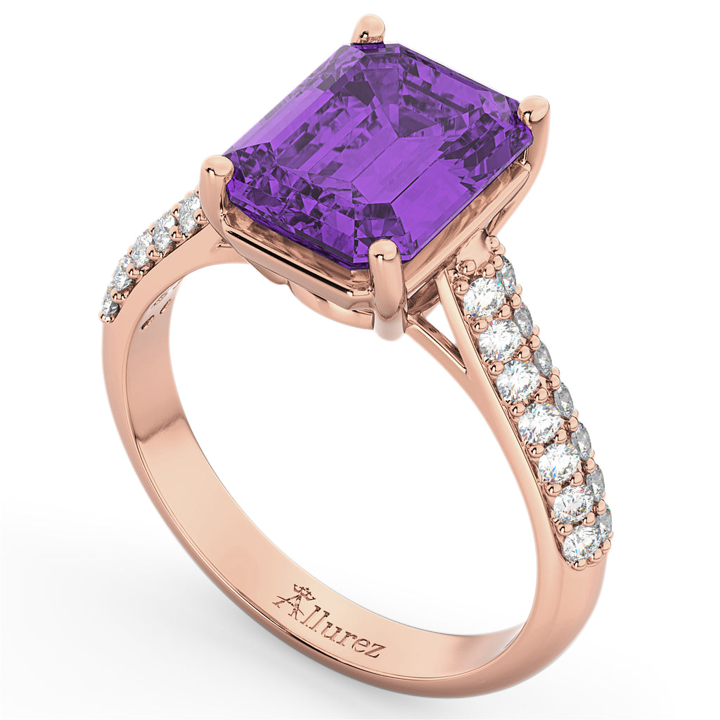 Emerald-Cut Amethyst & Diamond Engagement Ring 18k Rose Gold (5.54ct)