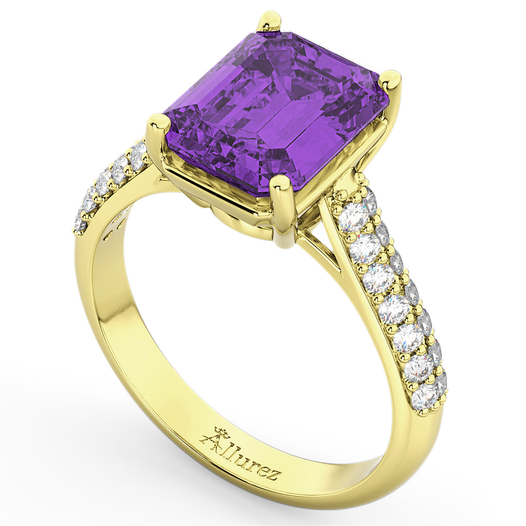 Emerald-Cut Amethyst & Diamond Engagement Ring 18k Yellow Gold (5.54ct)