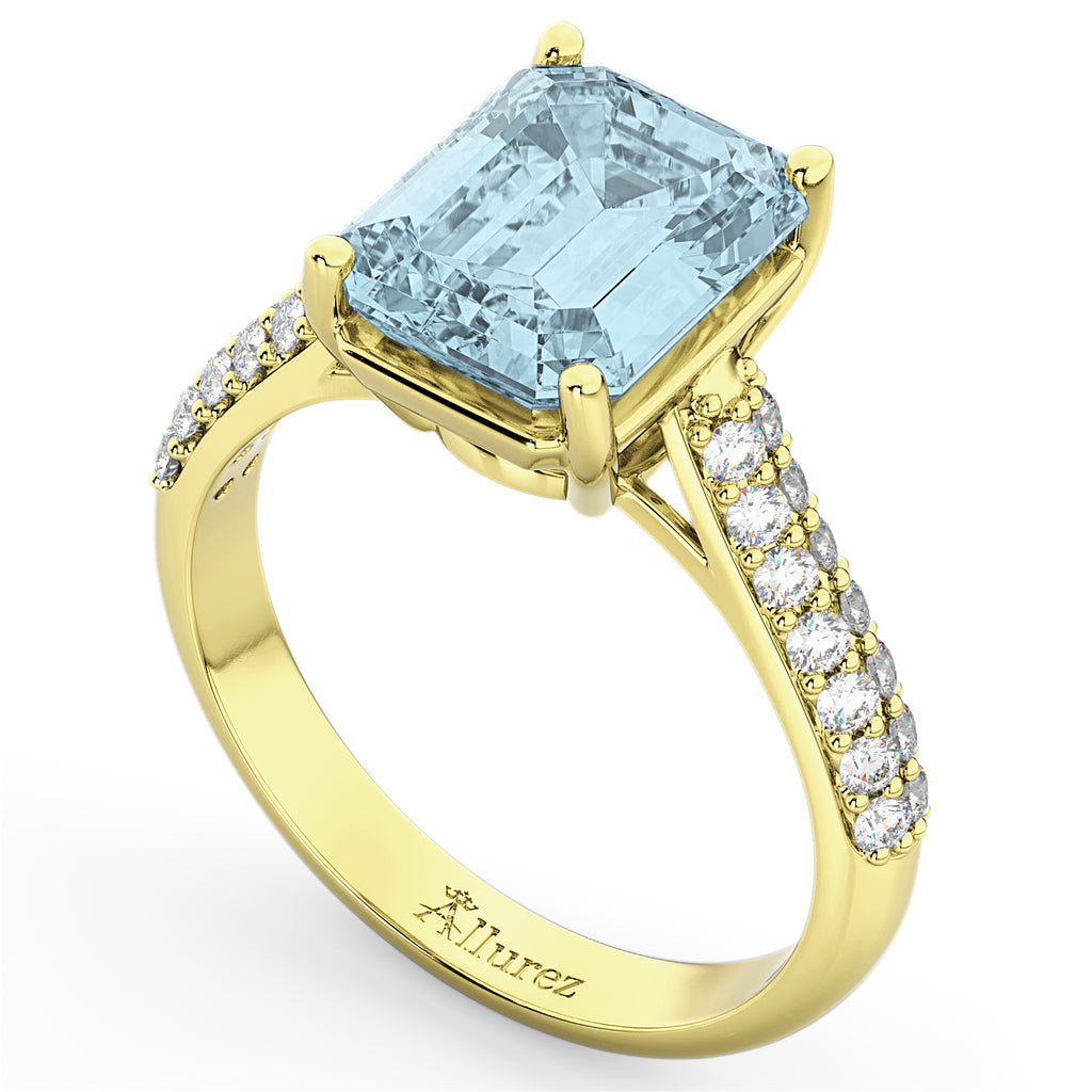 Emerald-Cut Aquamarine & Diamond Engagement Ring 14k Yellow Gold (5.54ct)