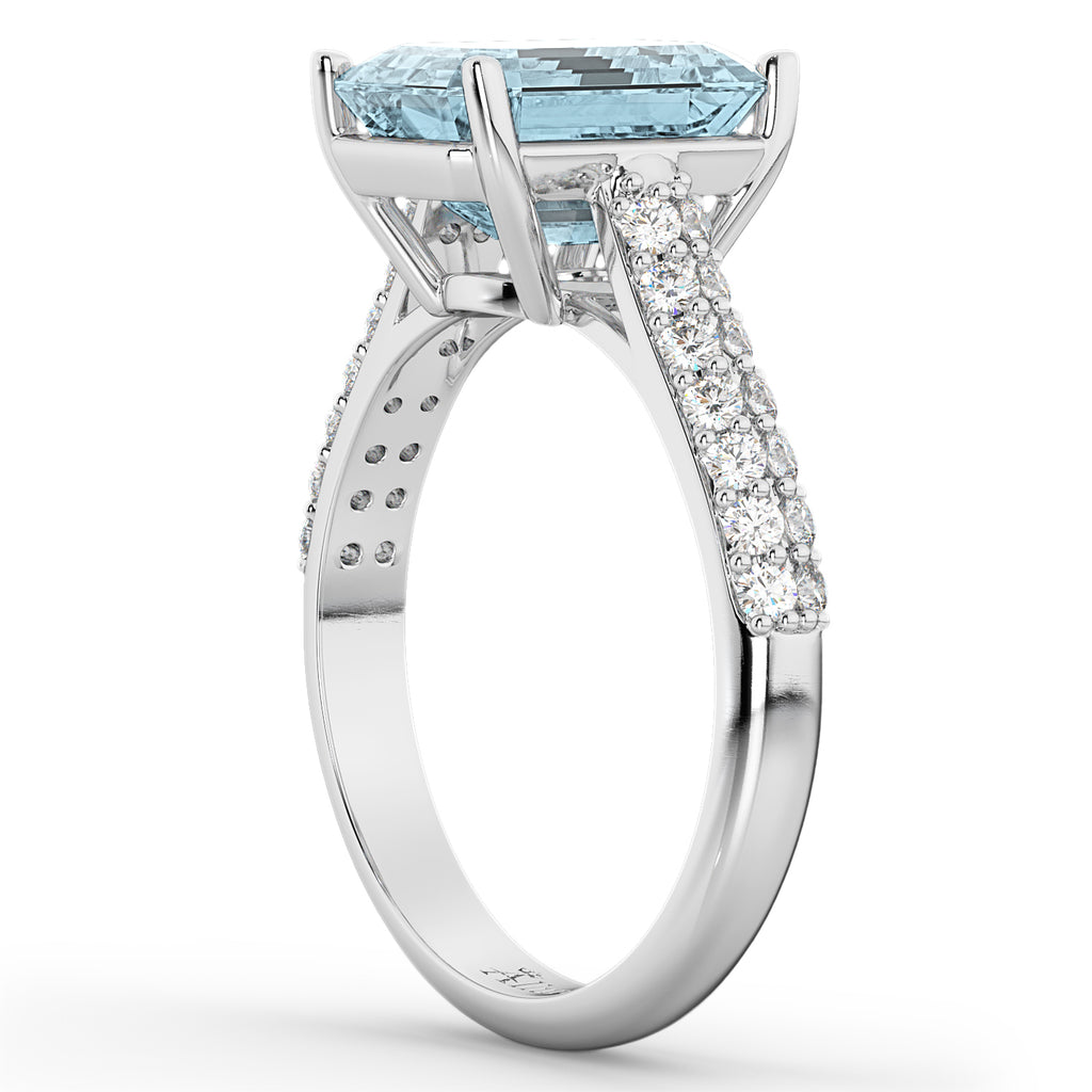 Emerald-Cut Aquamarine & Diamond Engagement Ring 18k White Gold (5.54ct)