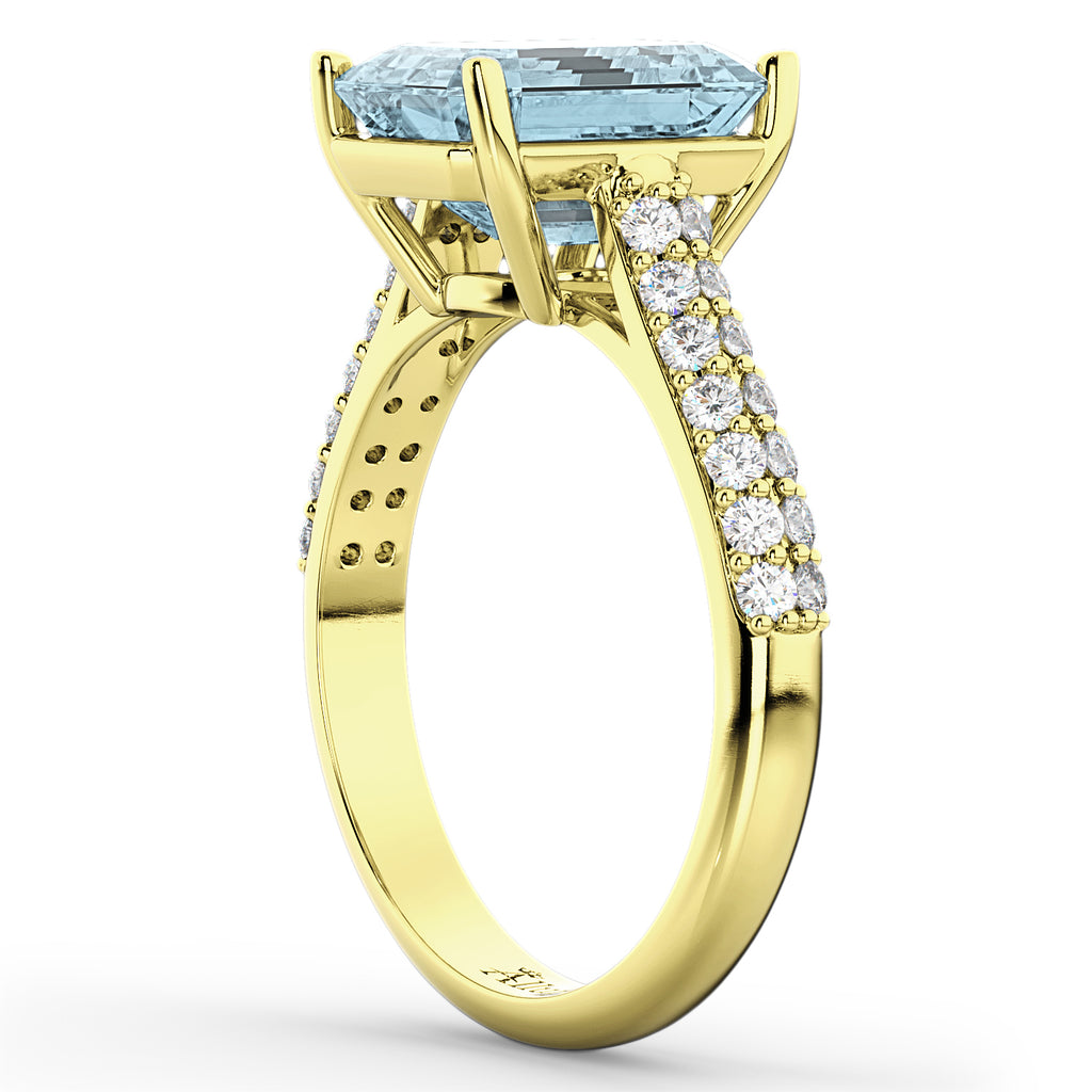 Emerald-Cut Aquamarine & Diamond Engagement Ring 18k Yellow Gold (5.54ct)