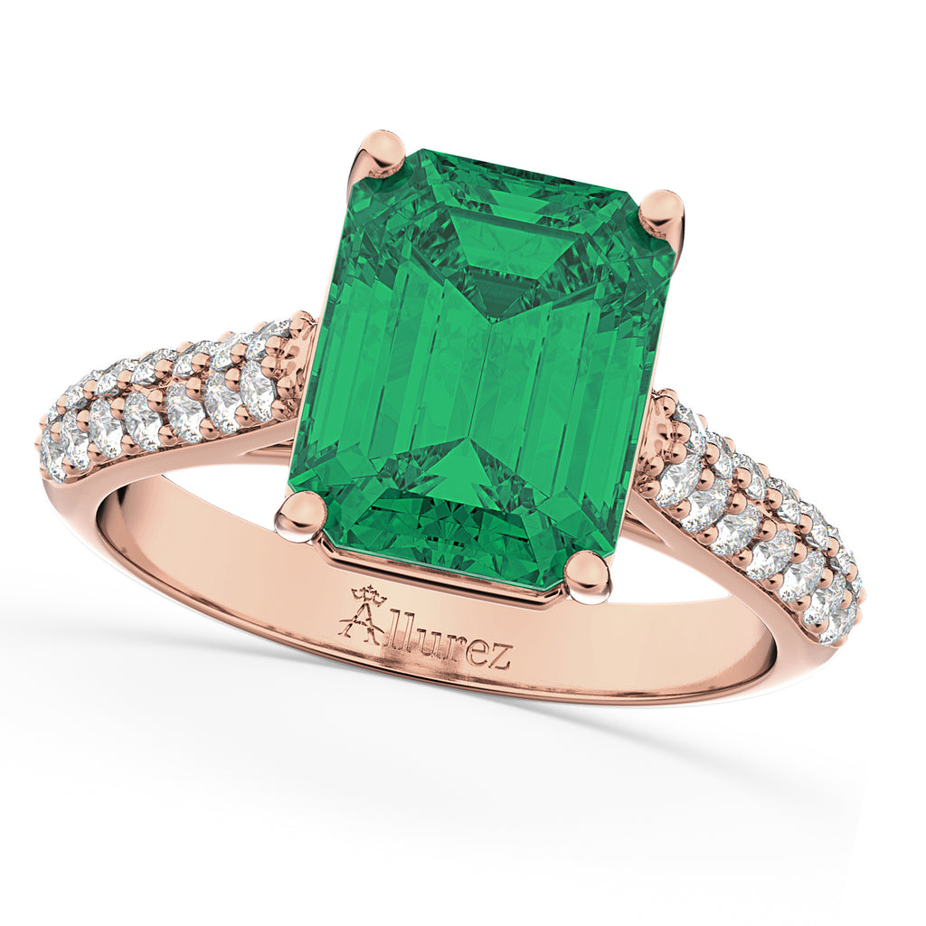 Emerald-Cut Emerald & Diamond Engagement Ring 14k Rose Gold (5.54ct)