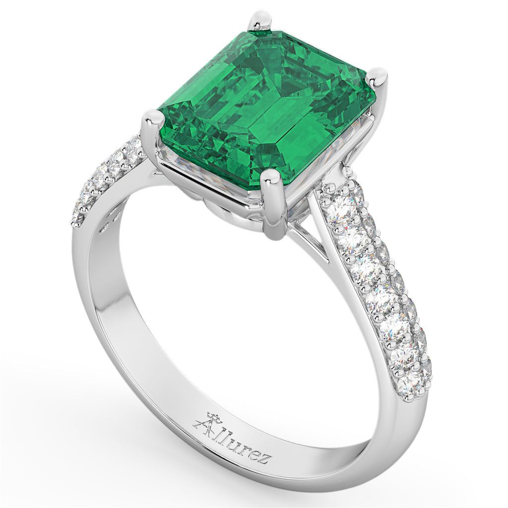 Emerald-Cut Emerald & Diamond Engagement Ring 18k White Gold (5.54ct)