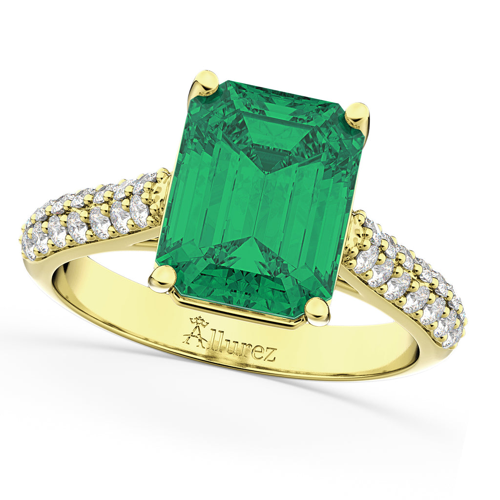 Emerald-Cut Emerald & Diamond Engagement Ring 18k Yellow Gold (5.54ct)