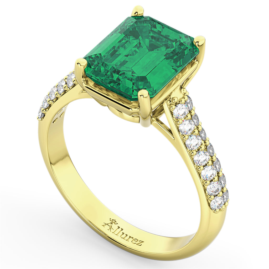 Emerald-Cut Emerald & Diamond Engagement Ring 18k Yellow Gold (5.54ct)