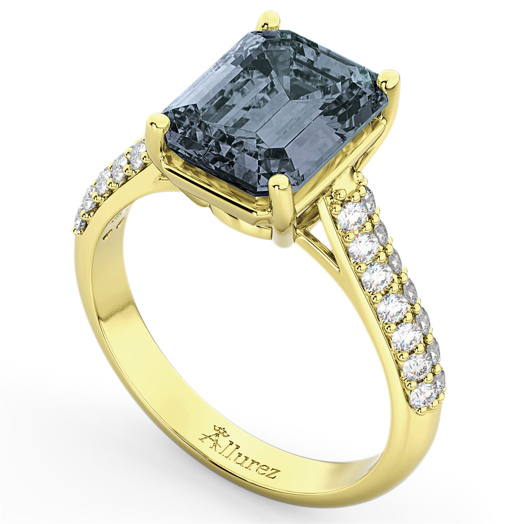 Emerald-Cut Gray Spinel & Diamond Ring 14k Yellow Gold (5.54ct)