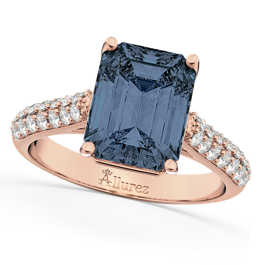 Emerald-Cut Gray Spinel & Diamond Ring 18k Rose Gold (5.54ct)
