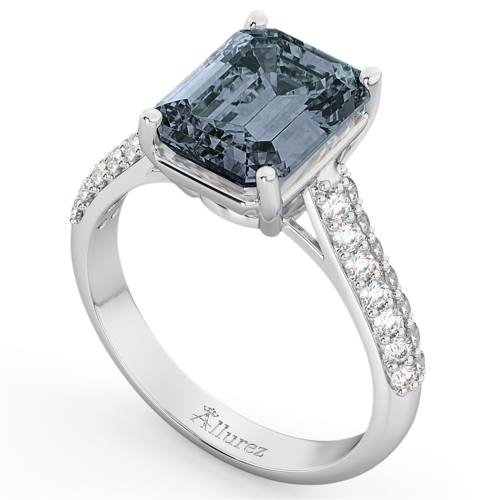 Emerald-Cut Gray Spinel & Diamond Ring 18k White Gold (5.54ct)