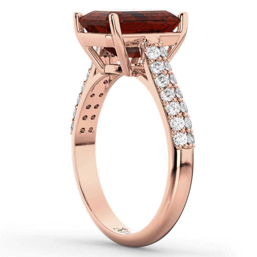 Emerald-Cut Garnet & Diamond Ring 14k Rose Gold (5.54ct)
