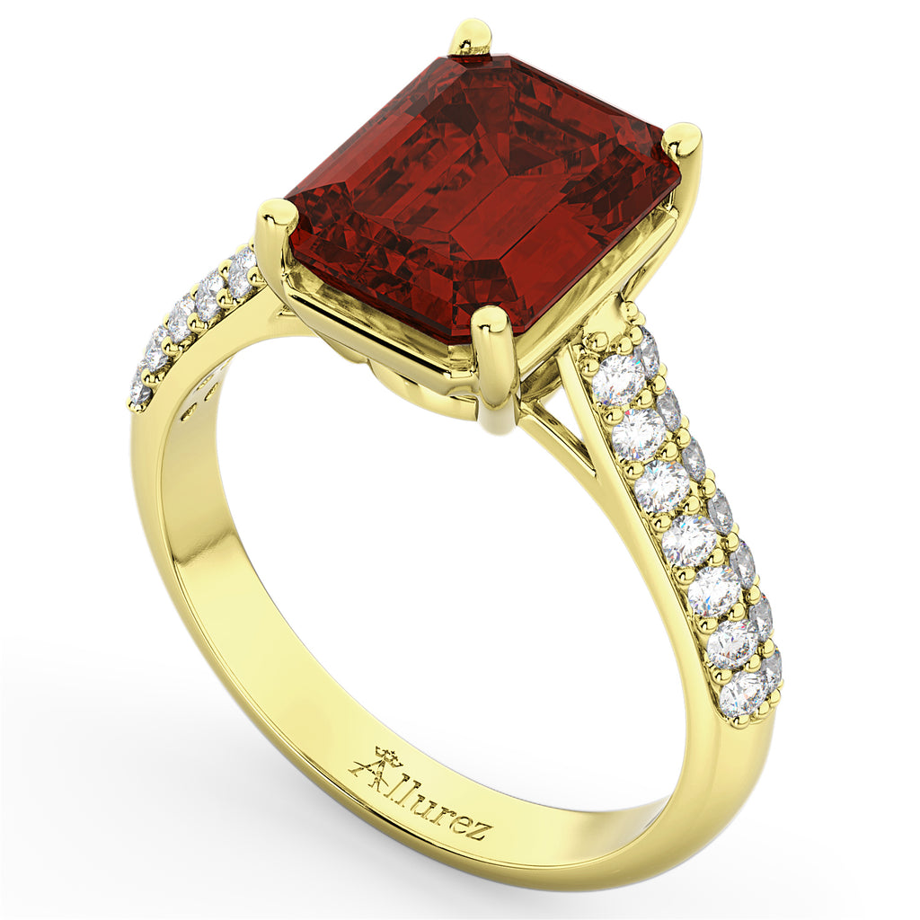 Emerald-Cut Garnet & Diamond Ring 14k Yellow Gold (5.54ct)