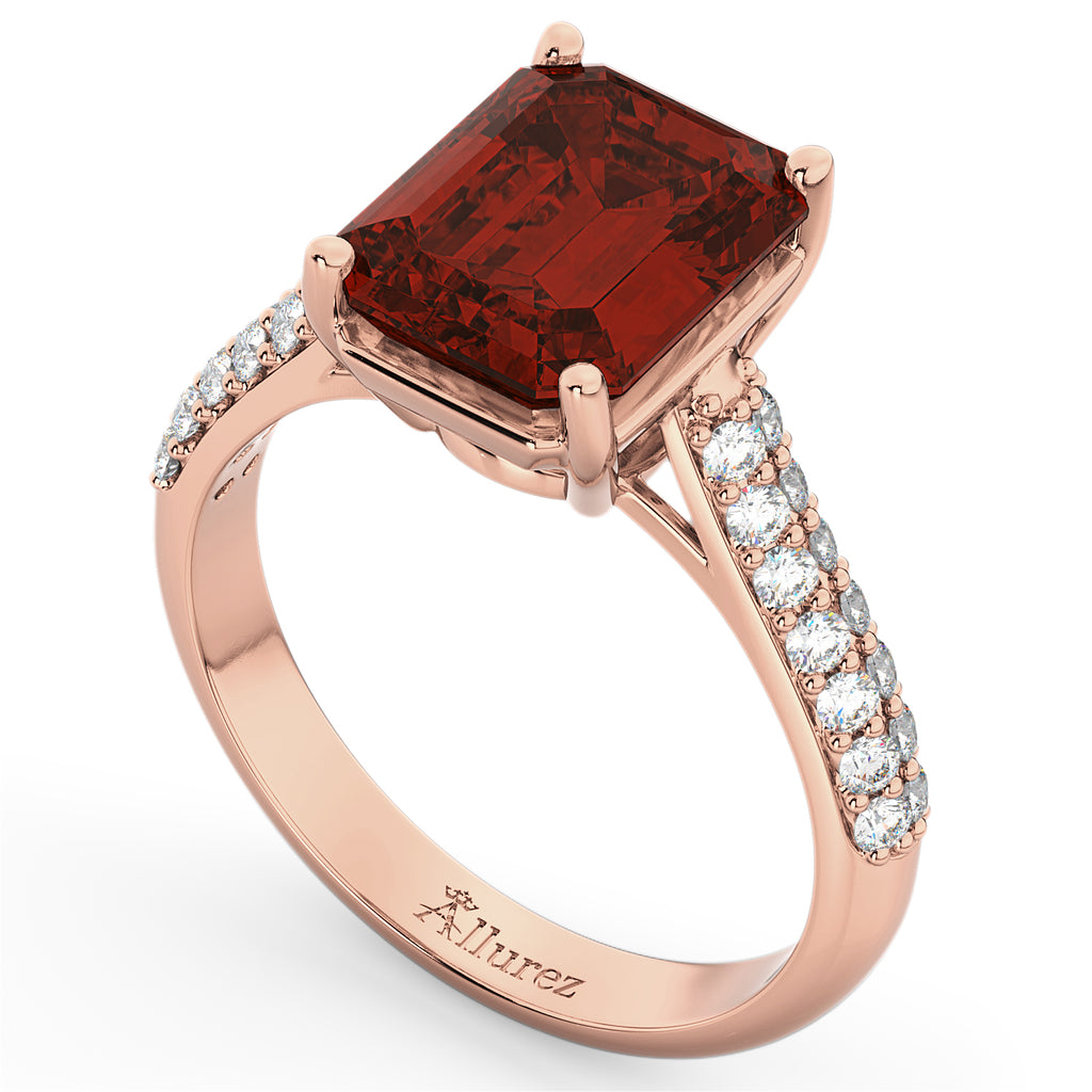 Emerald-Cut Garnet & Diamond Ring 18k Rose Gold (5.54ct)