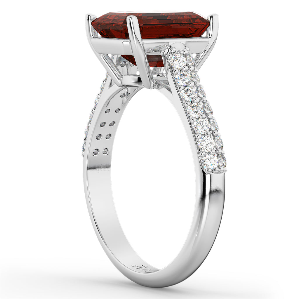Emerald-Cut Garnet & Diamond Ring 18k White Gold (5.54ct)