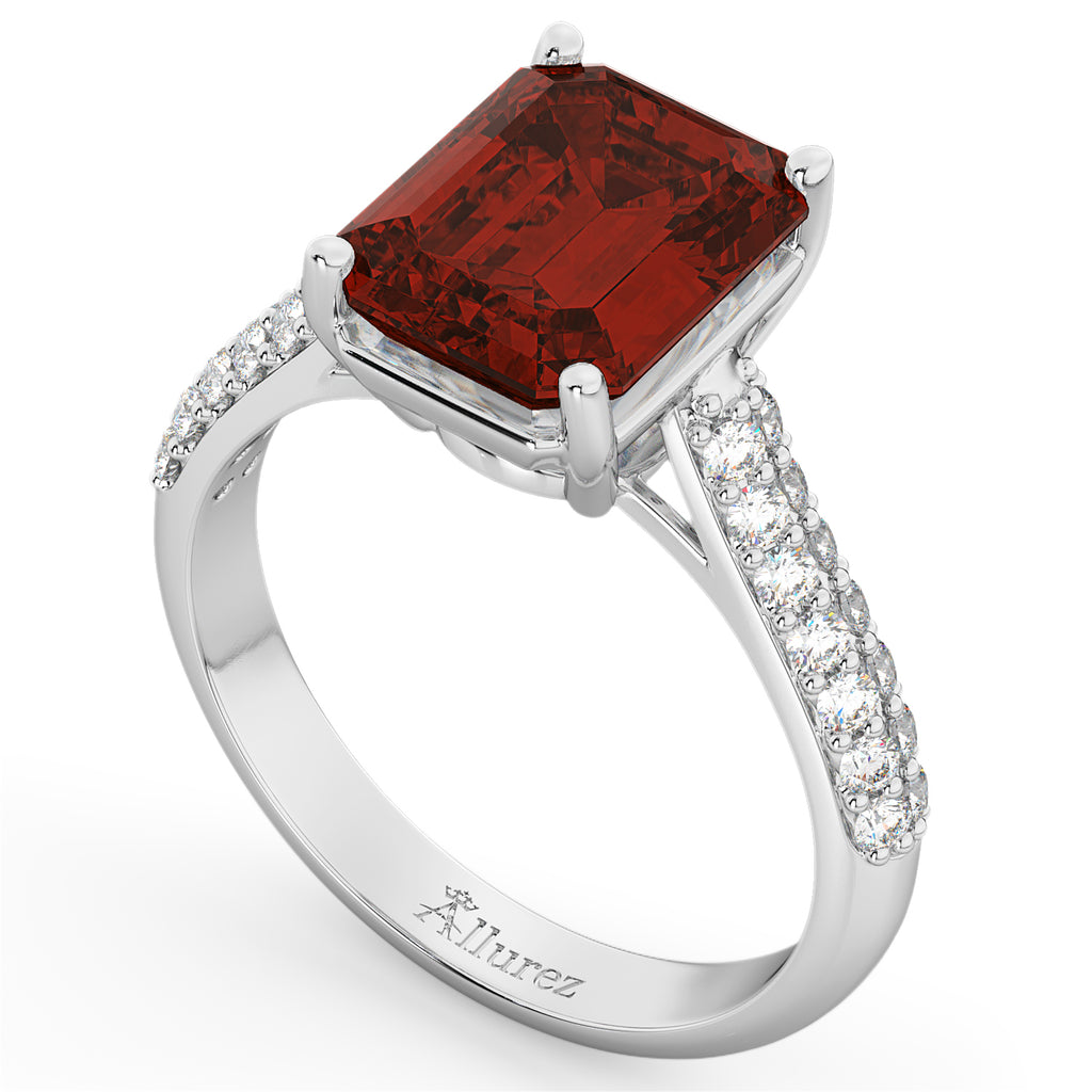 Emerald-Cut Garnet & Diamond Ring 18k White Gold (5.54ct)