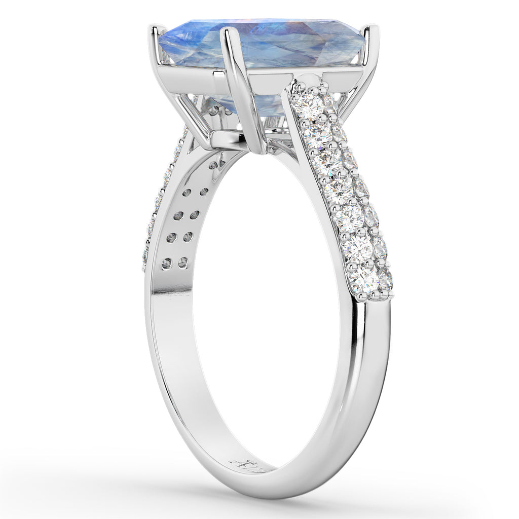Emerald-Cut Moonstone & Diamond Ring 14k White Gold (5.54ct)