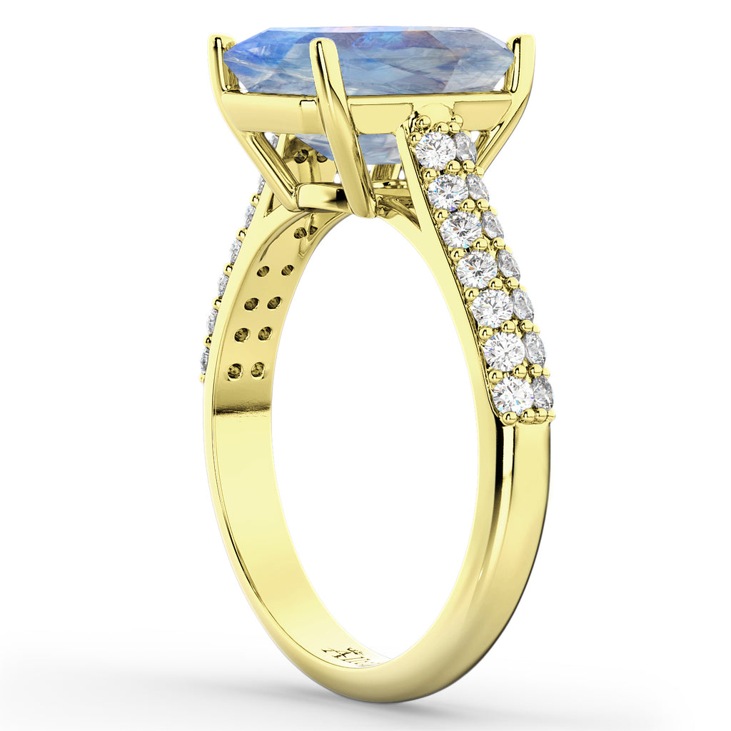 Emerald-Cut Moonstone & Diamond Ring 14k Yellow Gold (5.54ct)