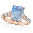Emerald-Cut Moonstone & Diamond Ring 18k Rose Gold (5.54ct)