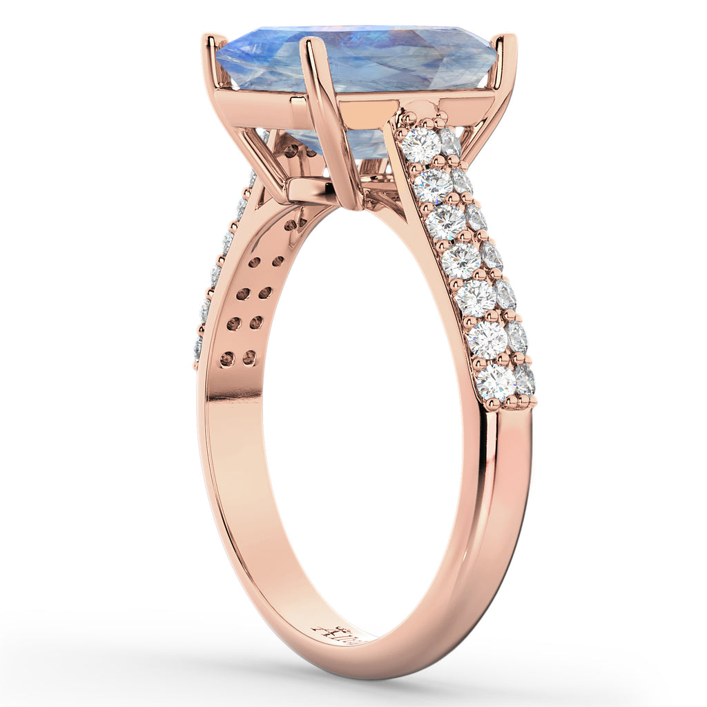 Emerald-Cut Moonstone & Diamond Ring 18k Rose Gold (5.54ct)