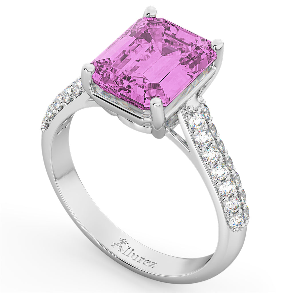 Emerald-Cut Pink Sapphire & Diamond Ring 14k White Gold (5.54ct)