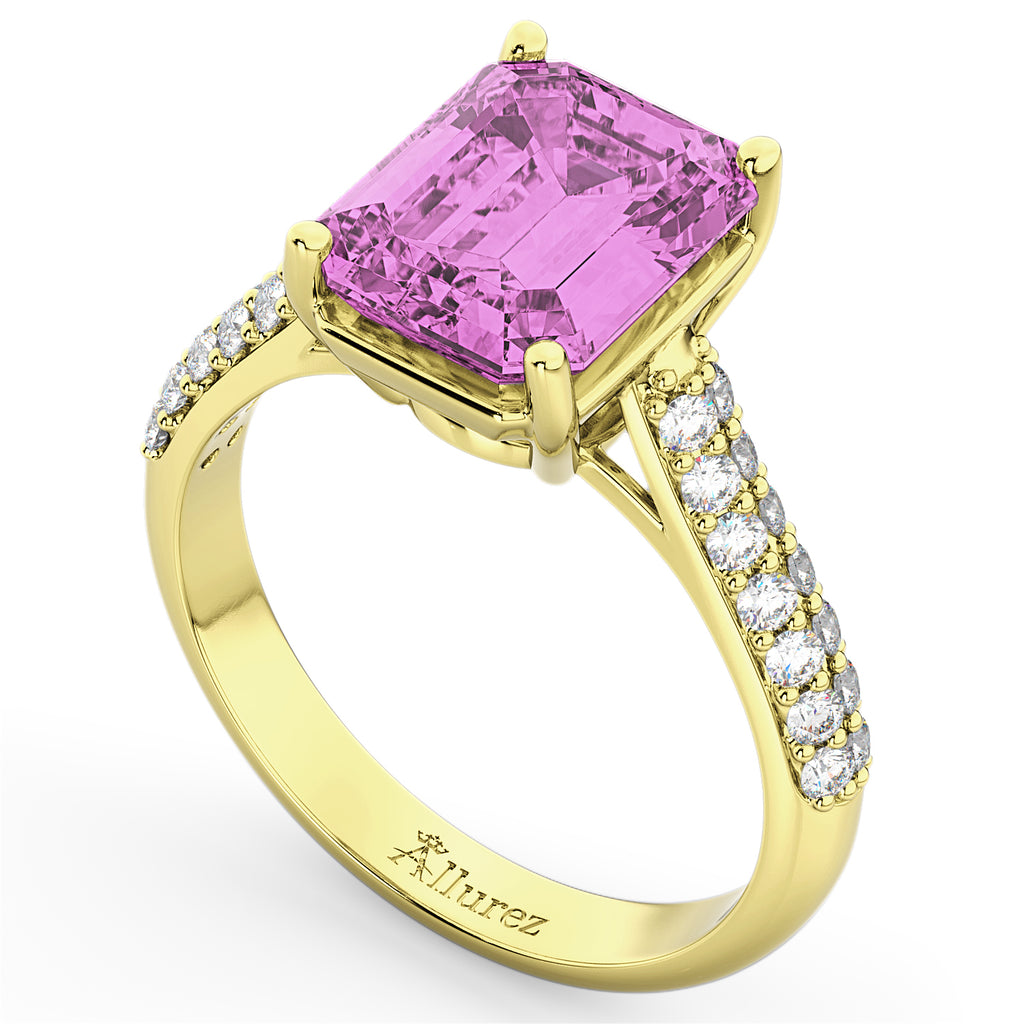 Emerald-Cut Pink Sapphire & Diamond Ring 14k Yellow Gold (5.54ct)