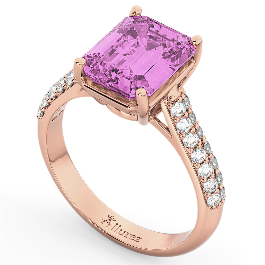 Emerald-Cut Pink Sapphire & Diamond Ring 18k Rose Gold (5.54ct)