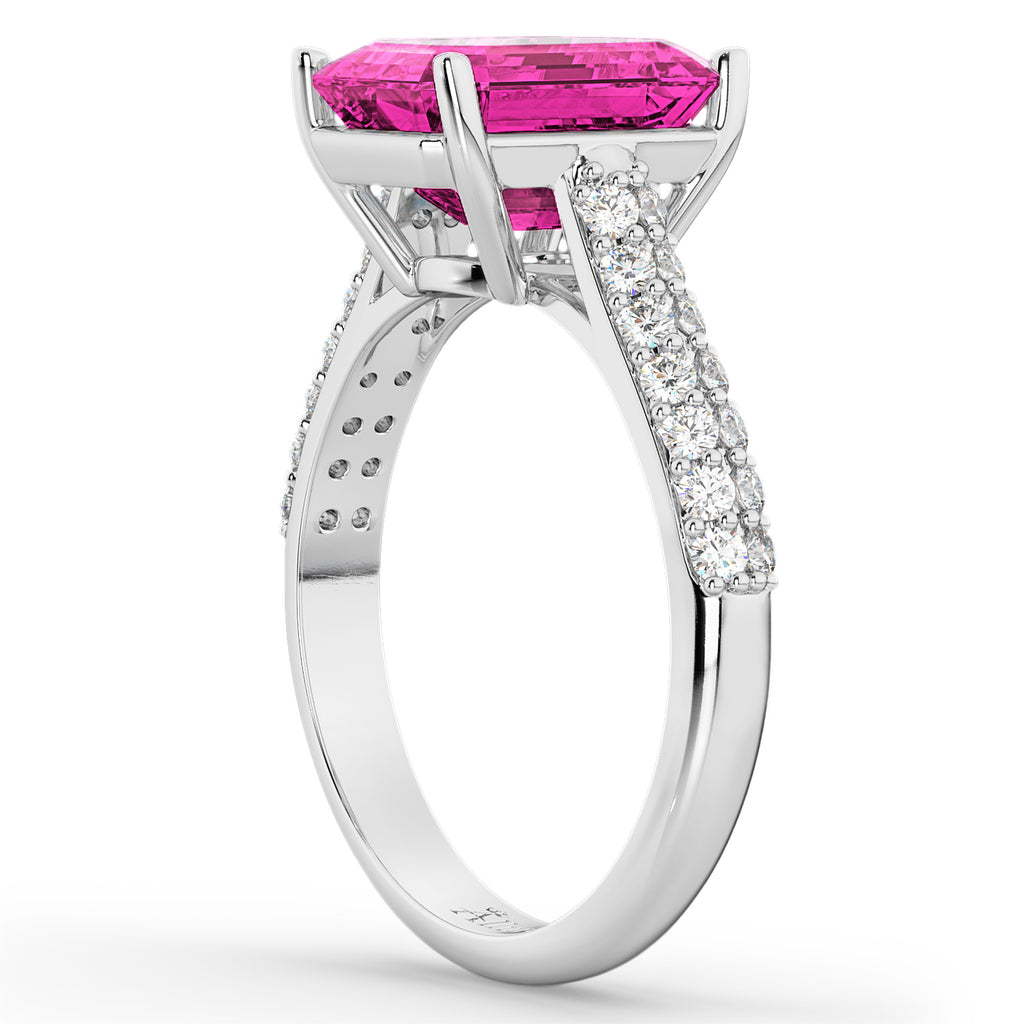Emerald-Cut Pink Tourmaline & Diamond Ring 14k White Gold (5.54ct)
