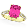 Emerald-Cut Pink Tourmaline & Diamond Ring 18k Yellow Gold (5.54ct)