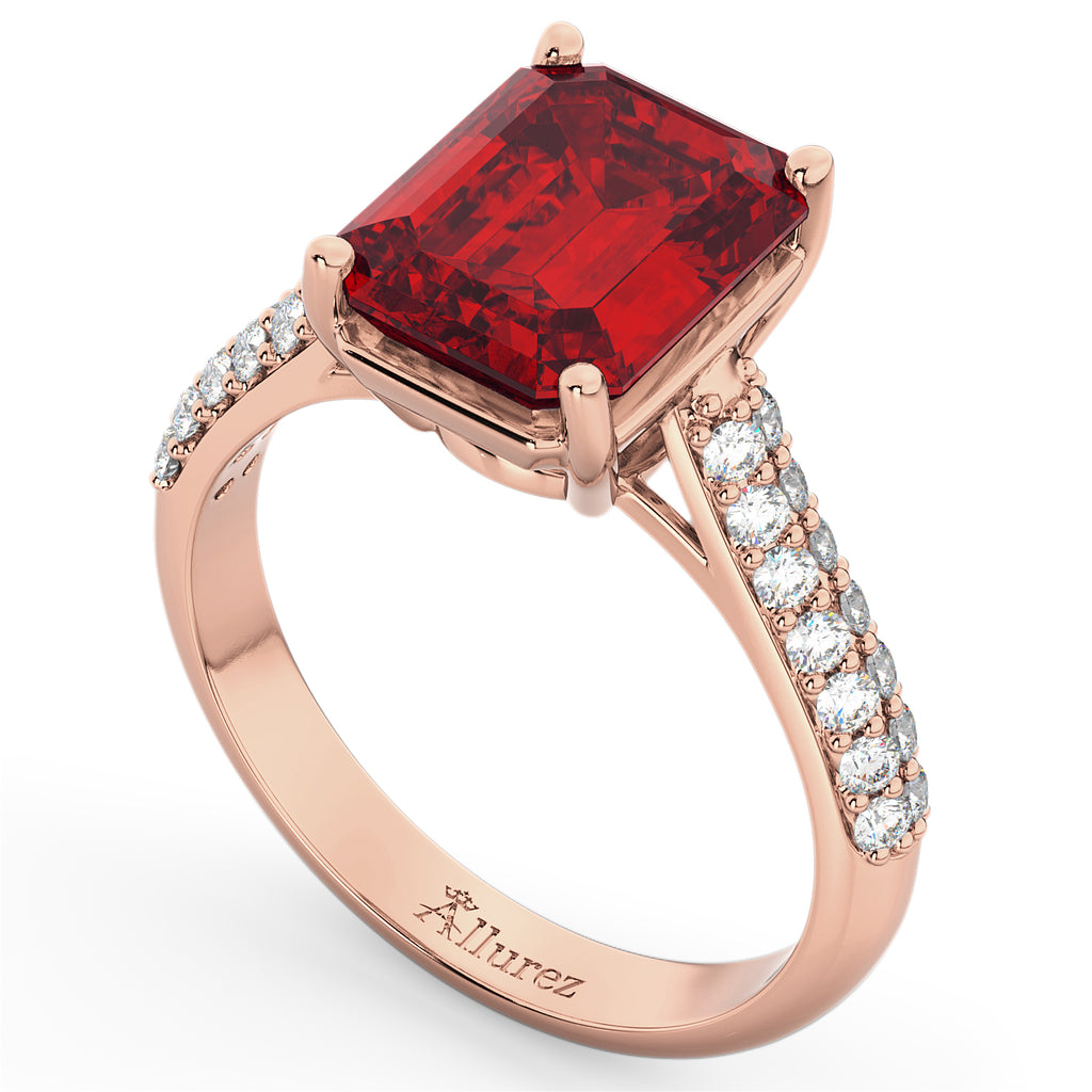 Emerald-Cut Ruby & Diamond Engagement Ring 14k Rose Gold (5.54ct)