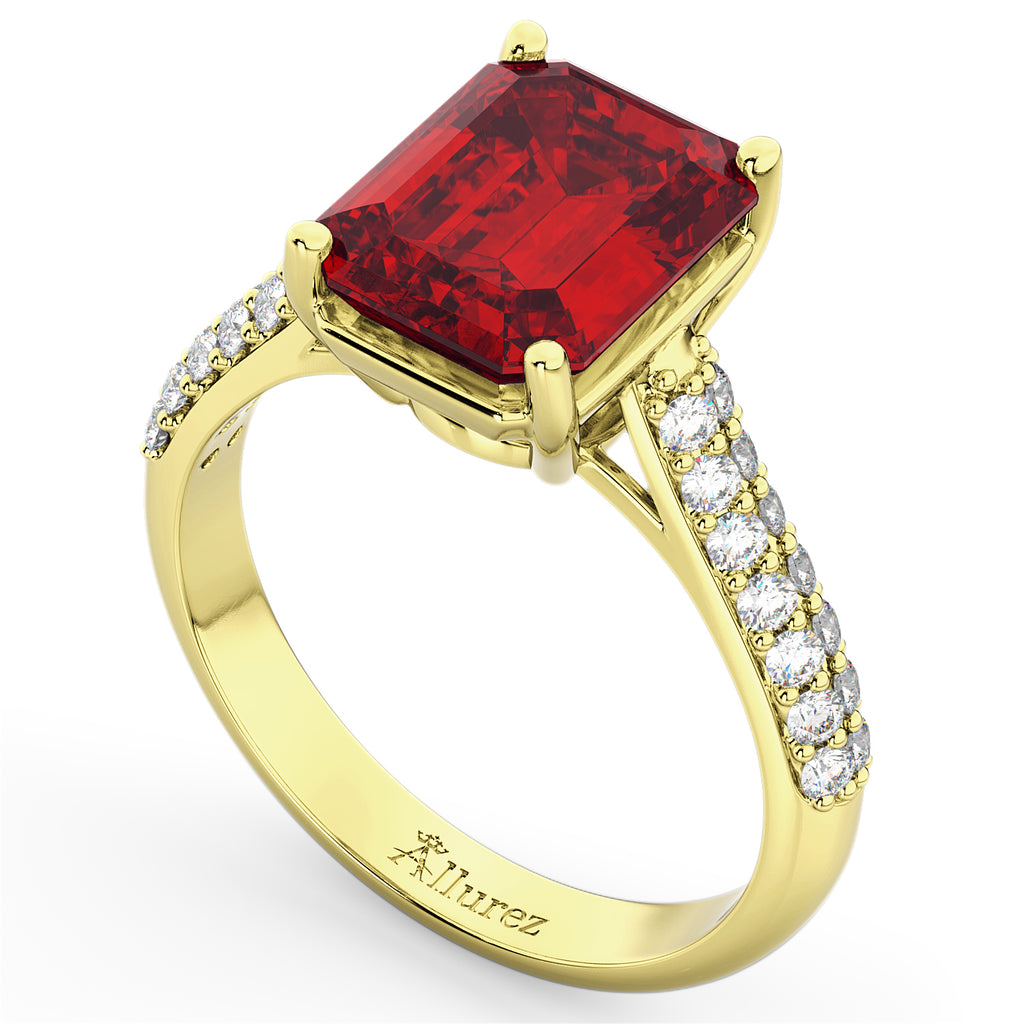 Emerald-Cut Ruby & Diamond Engagement Ring 14k Yellow Gold (5.54ct)