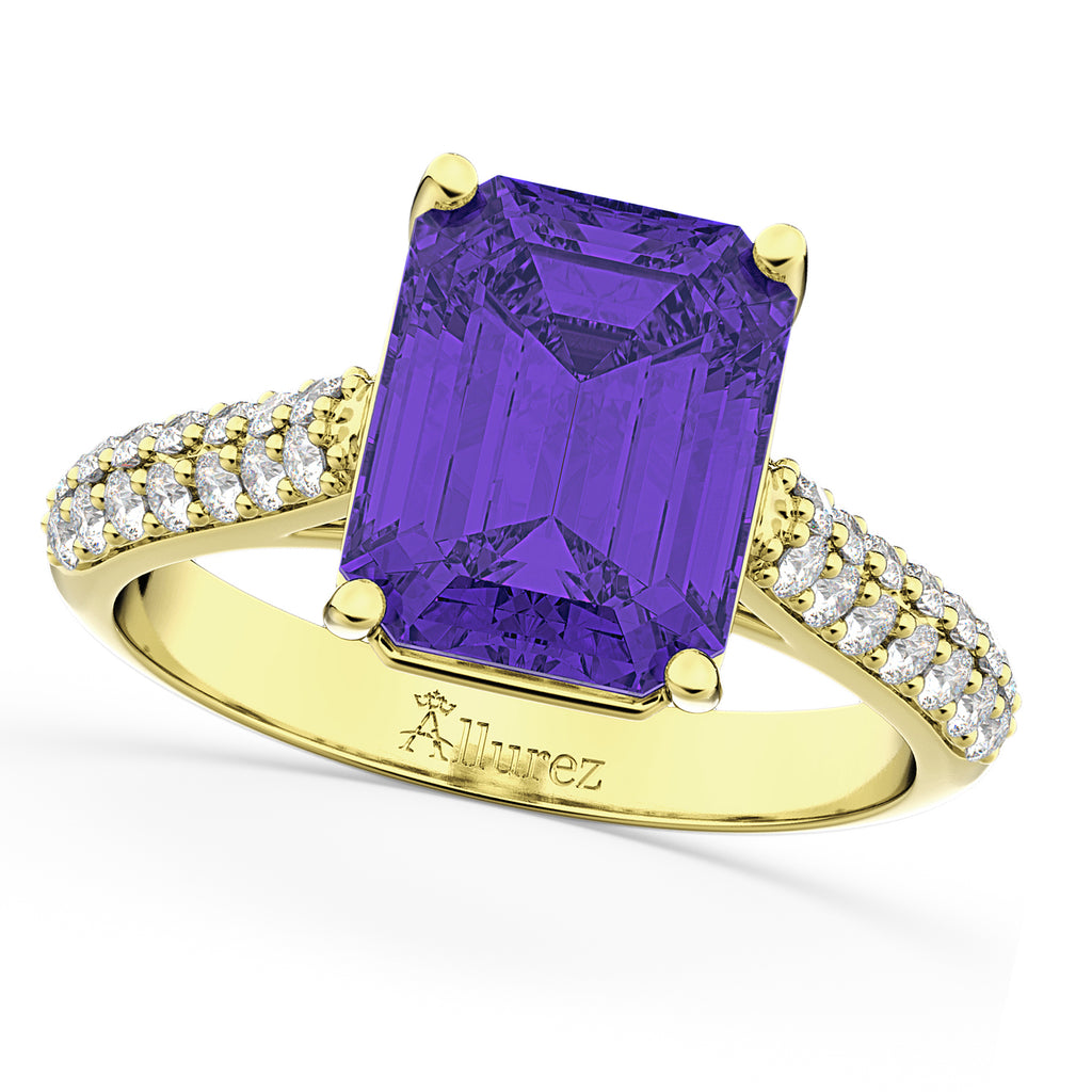 Emerald-Cut Tanzanite & Diamond Ring 14k Yellow Gold (5.54ct)
