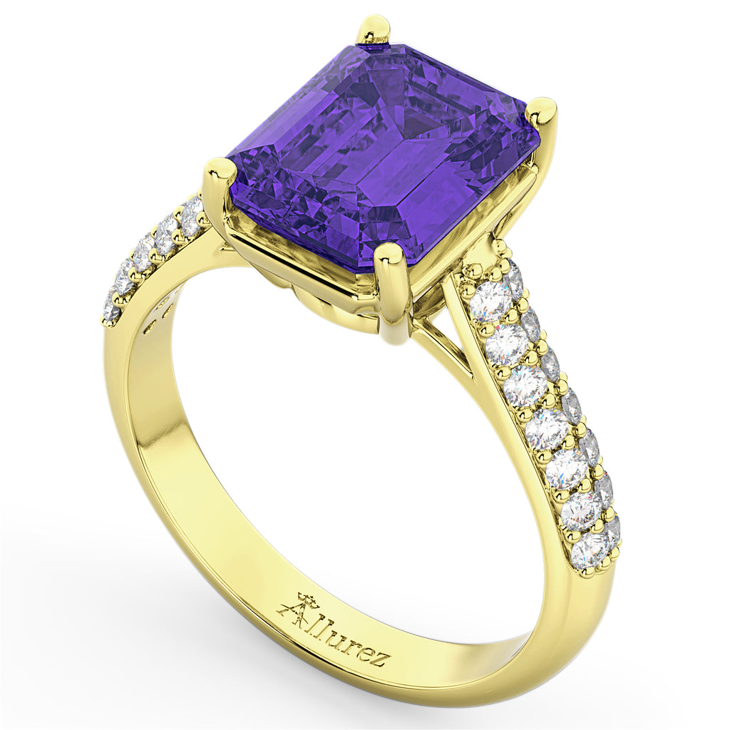 Emerald-Cut Tanzanite & Diamond Ring 14k Yellow Gold (5.54ct)
