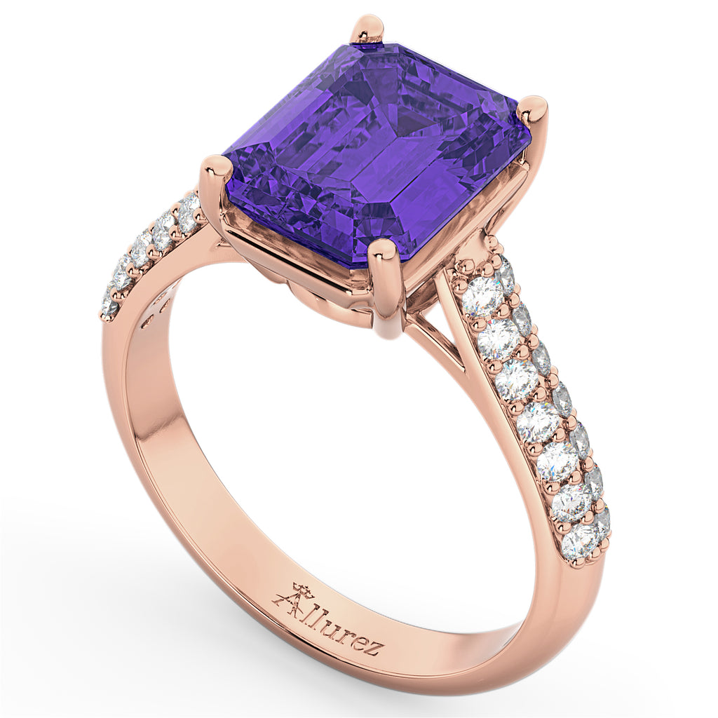 Emerald-Cut Tanzanite & Diamond Ring 18k Rose Gold (5.54ct)