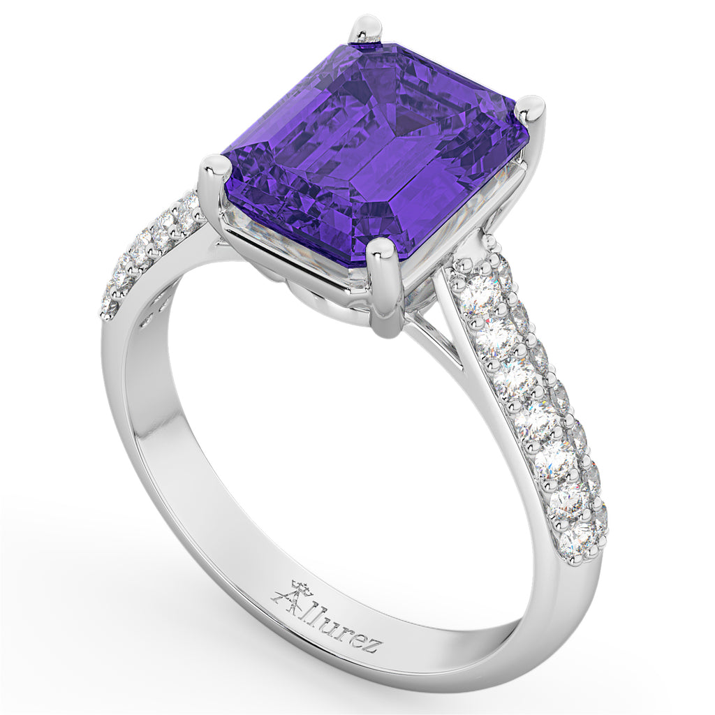 Emerald-Cut Tanzanite & Diamond Ring 18k White Gold (5.54ct)