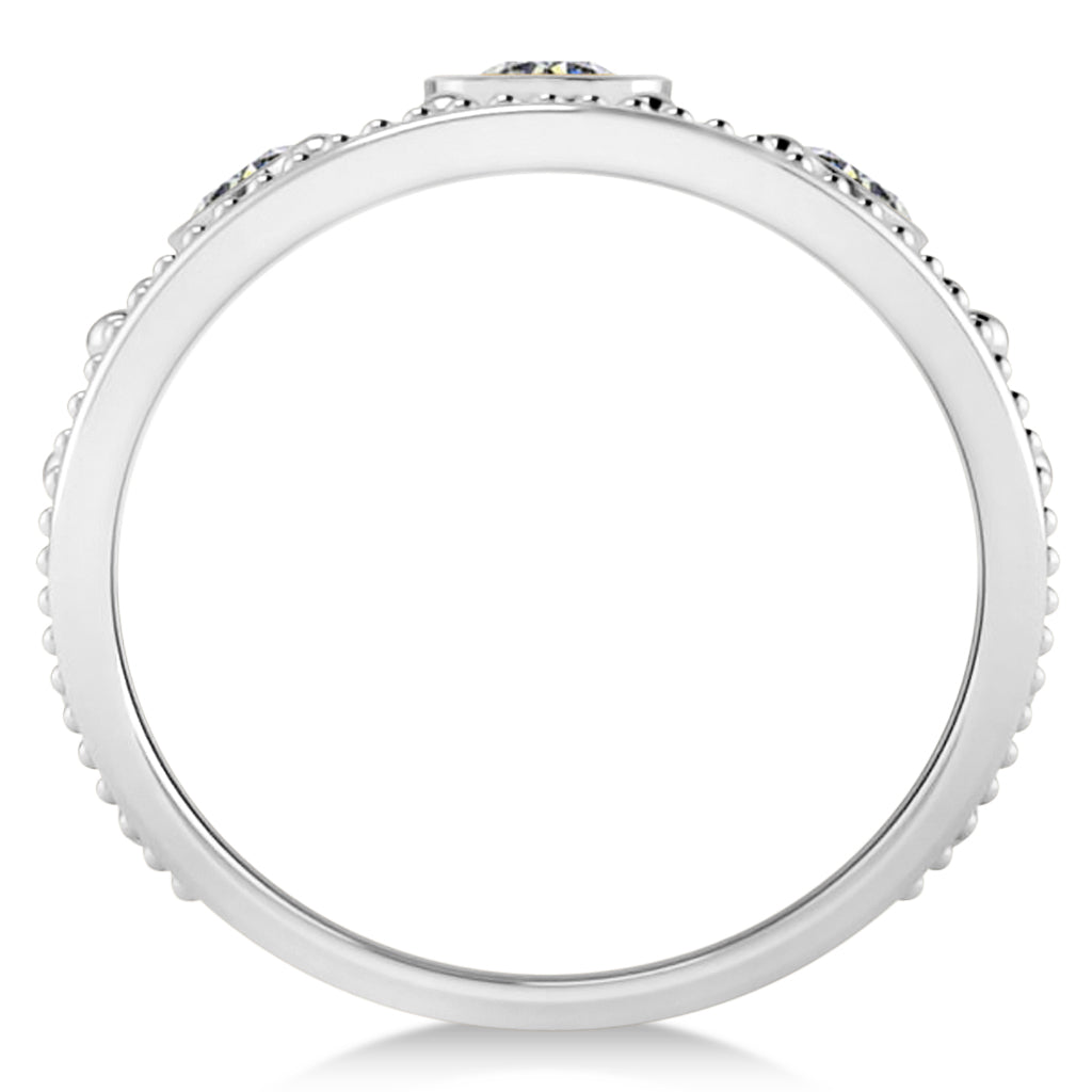 Diamond Swirl Bezel Set Byzantine Ring 14k White Gold (0.21ct)