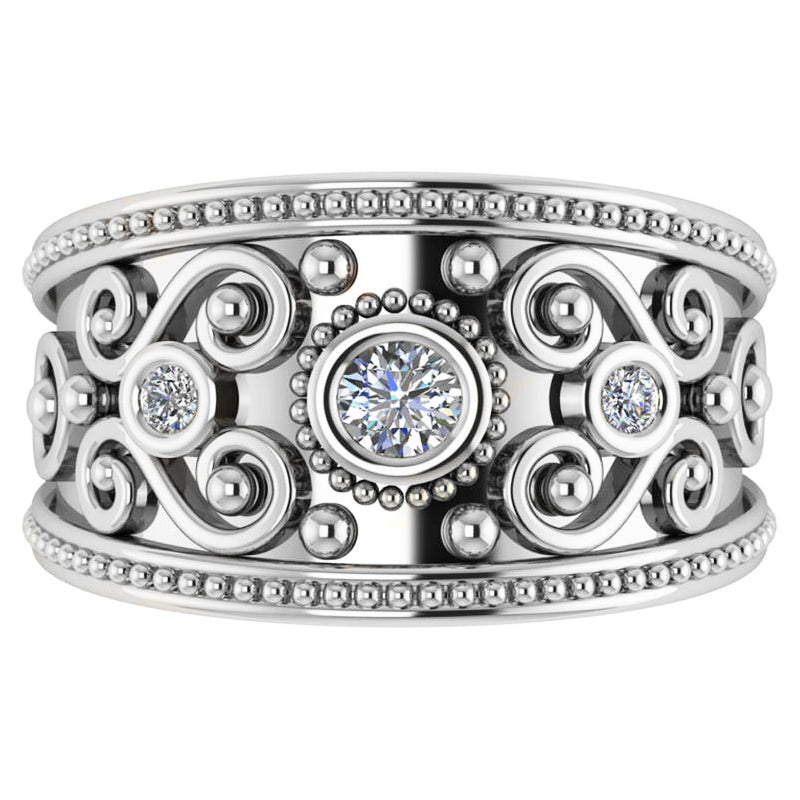 Diamond Swirl Bezel Set Byzantine Ring 14k White Gold (0.21ct)