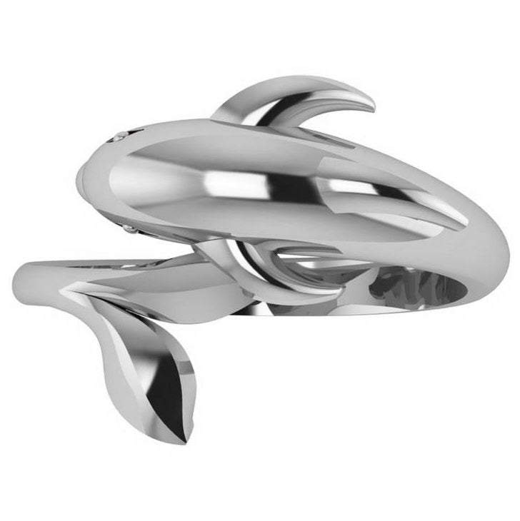 Summertime Dolphin Fashion Ring 14k White Gold