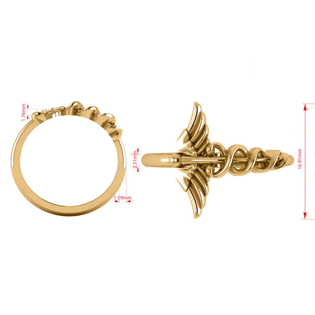 Caduceus Medical Symbol Novelty Ladies Ring 14k Yellow Gold