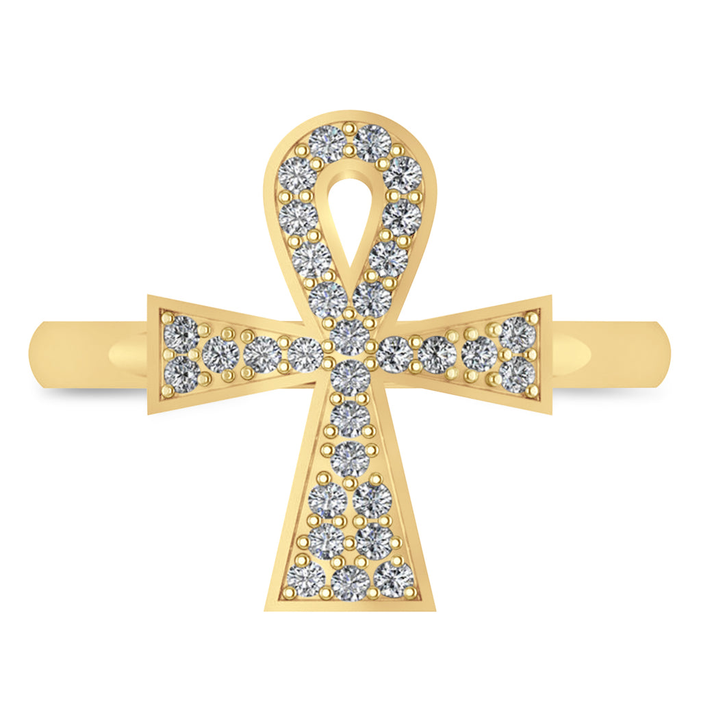 Diamond Ankh Egyptian Cross Ring 14K Yellow Gold (0.31ct)